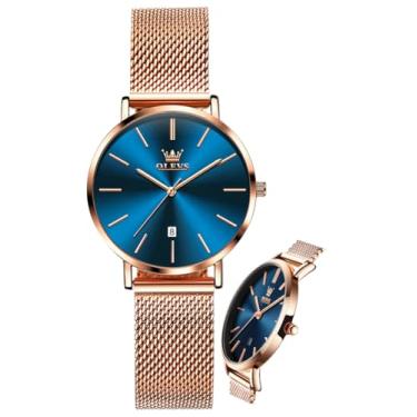 Imagem de OLEVS Relógios femininos para mulheres, relógio de pulso feminino, pulseira de couro, impermeável, fino, minimalista, casual, vestido simples, quartzo analógico com calendário de data, Relógio com