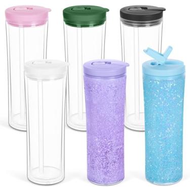 Imagem de Maucircol Pacote com 6 copos de globo de neve de acrílico de 590 ml, garrafa de água de globo de neve de plástico de parede dupla com orifício pré-perfurado, copo de globo de neve à prova de vazamento