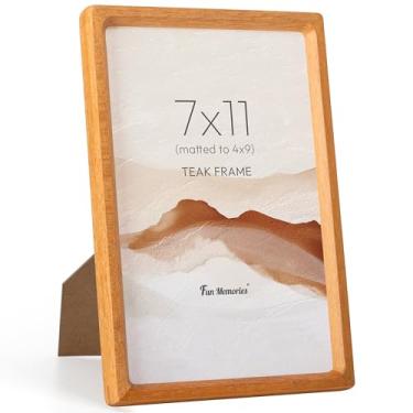 Imagem de Fun Memories Porta-retrato 17 x 28, molduras de madeira teca com vidro temperado HD, canto arredondado feito à mão, moldura de madeira 17 x 28 cm fosca para fotos 10 x 23 cm, molduras 19 x 28 cm