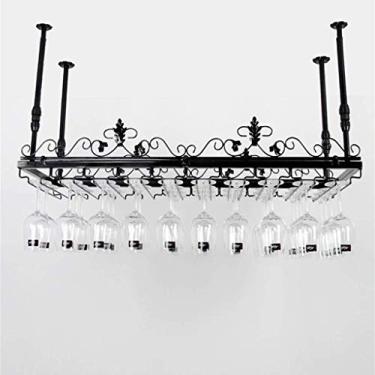 Imagem de ZJYWMM Suportes de metal para copos de parede padrão europeu montado no teto suporte de garrafa de vinho de ferro armazenamento de vidro de vinho decoração de bancada - preto (cor: preto)