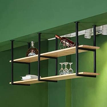 Imagem de Prateleira de teto para madeira maciça de ferro forjado, prateleiras de vinho suspensas de ferro para armazenamento de teto suspenso prateleiras para bares/restaurantes/cozinhas (tamanho: 150 x 30 x