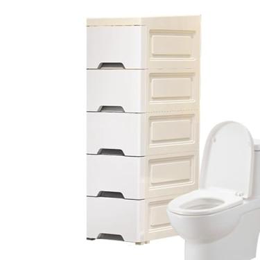 Imagem de Armário de chão de banheiro pequeno - Armário organizador de cozinha com rodízios, prateleiras organizadoras verticais grande capacidade para banheiro, hotel, sala de estar, aluguel