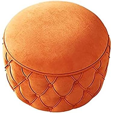 Imagem de Banqueta redonda de veludo para armazenamento de sapatos com função de armazenamento banco de cabeceira moderno para sala de estar, laranja, 48 x 48 x 43 cm (19 x 19 x 17 polegadas)