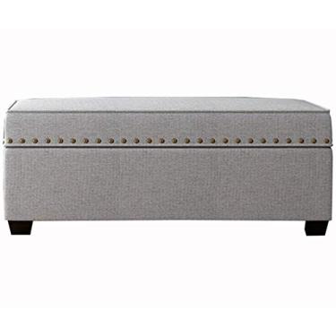 Imagem de Banqueta otomana para sofá banco de linho assento estofado armazenamento em massa capa articulada madeira maciça sapato banco peso 150 kg 100 x 40 x 40 cm pufe (cor: cinza)