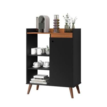Imagem de Buffet Compacto com 1 Porta e Pés Palito – Ideal para Sala de Estar, Cozinha ou Apartamentos Pequenos – Design Moderno e Clean(preto madeirado)