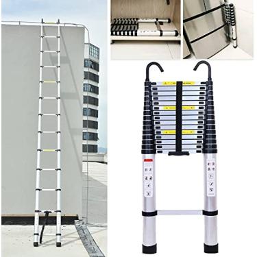Imagem de OKUOKA Escada de extensão telescópica de 16,5 pés, escada telescópica com ganchos e mecanismo de trava, escada extensível de alumínio multiuso para casa e ambientes externos, capacidade de 150 kg