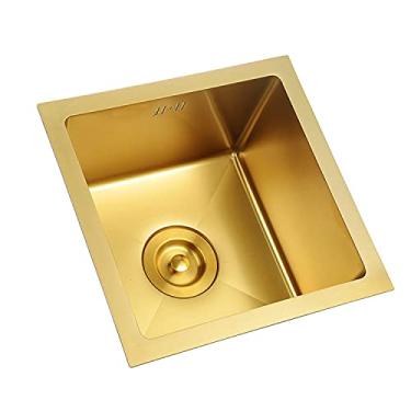 Imagem de Pia de tigela única dourada, pia pequena embutida de aço inoxidável, com conjunto de drenagem (A 38 * 38 * 21,5 cm) (B 26 * 38 * 21,5 cm)