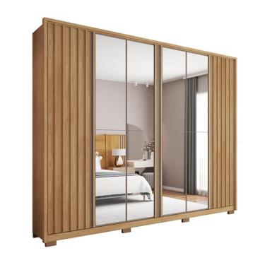 Imagem de Guarda-Roupa Casal Ripado com 4 Espelhos Apollo 6 Portas 4 Gavetas Buriti e Fendi