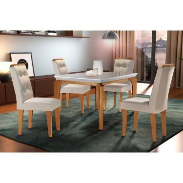Imagem de Sala De Jantar Completa Londrina C- Tampo Madeirado Vidro Canto Reto 120x80cm E 4 Cadeiras Imperatriz Imbuia-off White - Suede Creme - Rufato