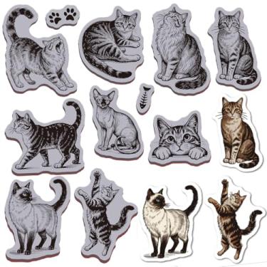 Imagem de GLOBLELAND Carimbo de borracha aderente de animais de gato 22 x 18 cm Maine Siamese EVA conjunto de carimbos de borracha laranja gato para fazer cartões, álbum de fotos, decoração, decoração faça você