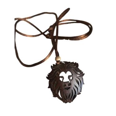 Imagem de Generic Colar feito à mão com pingente de cara de leão com concha de coco com corda ajustável para homens e mulheres, marrom