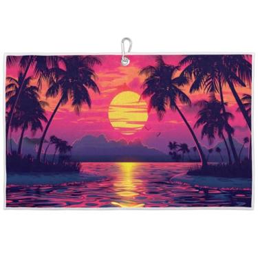 Imagem de Pardick Toalha de golfe para homens e mulheres, toalhas de golfe de flor de palmeira de praia para sacos de golfe com clipe, tecido de microfibra, bolas de golfe limpas, acessórios, ótimos presentes