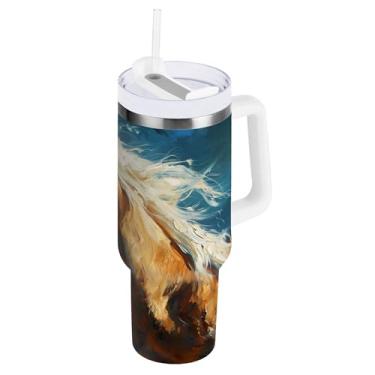 Imagem de xigua Copo Majestic Horse de 850 g com tampa e canudo, aço inoxidável de vácuo duplo isolado garrafa de água esportiva suporte de copo de café de viagem à prova de vazamento para bebida gelada