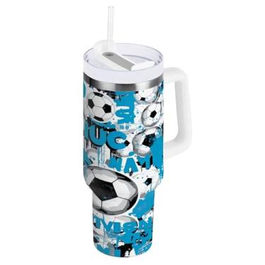 Imagem de xigua Copo esportivo de futebol de 1,134 g com tampa e canudo, aço inoxidável de vácuo duplo isolado garrafa de água esportiva suporte para copo de café de viagem à prova de vazamento para bebida