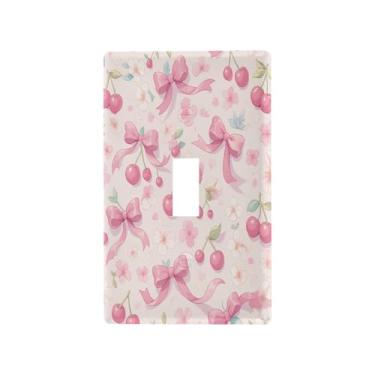 Imagem de Blueangle Tampa de placa de parede para interruptor de luz alternada - cereja com laço, tampa decorativa para tomada, placa de parede, tamanho 1 gangue 4,53 x 2,76 polegadas (224)