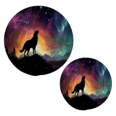 Imagem de KEEPREAL Dreamscapes Wolf Trivets para pratos quentes - Conjunto de 2 peças de suportes de panela de algodão trançado resistente ao calor - porta-copos redondos para cozinhar, assar #128