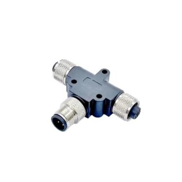 Imagem de Adaptador de conector 3 vias em forma T M12 4/5 pinos à prova d'água - plugue fêmea macho 1 a 2, moldado por injeção, classificação IP67, código A tipo Y(1M-2F,5Pin A-type)
