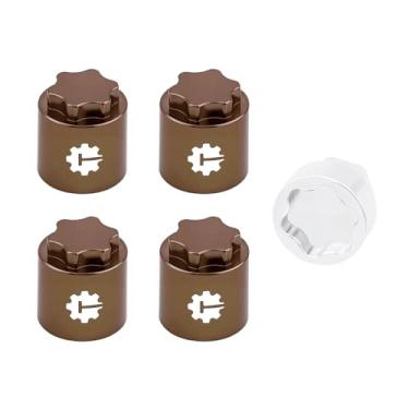 Imagem de TCRC 4PCS Aluminum M4 Nut Wheel Hub Center Cap Manual Locking Hubs for 1/10 RC Traxxas TRX4 Axial SCX10 D90 Tamiya MST Redcat,Earthy Brown