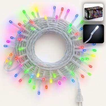 Imagem de Cordão Pisca 100 LEDs Colorido 9m 127V – 8 Funções, Fio Transparente – Iluminação Decorativa para Natal, Festas, Jardins e Casamentos Varandas – Econômico, Durável e de Luz Intensa