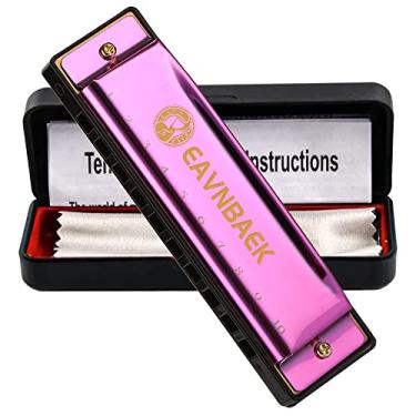 Imagem de Eavnbaek 10 buracos 20 tons blues harpa boca órgão gaita, diatonic blues gaita chave de C, para crianças, adultos, estudantes iniciantes profissionais, com estojo rígido e pano de limpeza (roxo)