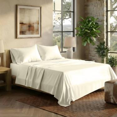 Imagem de TEXAS LINEN CO. Conjunto de lençóis Queen 100% algodão egípcio – Jogo de cama queen size luxuoso de algodão egípcio série 2000 (4 peças, marfim), macio e refrescante, tecido de cetim 43,2 cm com bolso