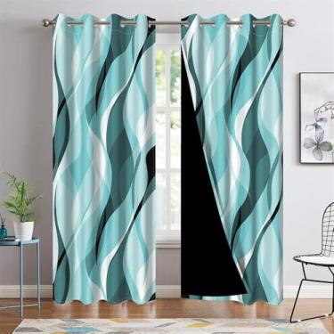 Imagem de DORCEV Cortinas blackout verde ciano linhas onduladas arte abstrata estética gradiente geométrica cortinas de janela isolamento térmico escurecimento de quarto cortinas de cozinha, 66 x 114 cm, 2