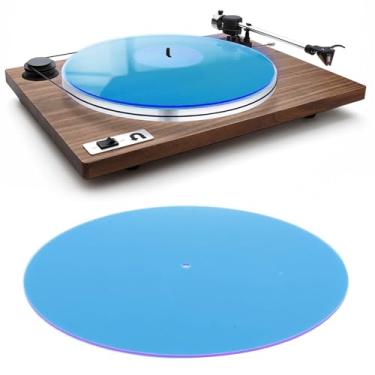 Imagem de Cffuvros Esteira Acrílica da Plataforma Giratória para O Jogador de Registro de 12 Polegada, Ressonância Amortecida da Plataforma Giratória (Azul Transparente)