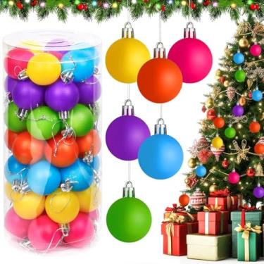 Imagem de 48 peças de enfeites de bola de Natal decoração de cor neon sala de estar jardim, conjunto de enfeites de árvore de Natal à prova de estilhaçamento pequeno pingente de bola para suprimentos de festa