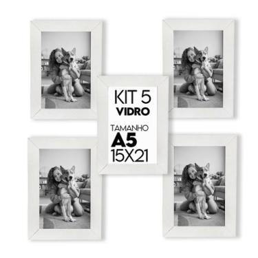 Imagem de Kit 5 Porta retrato de Vidro 15x21 Moldura Madeira com Vidro Lembranci