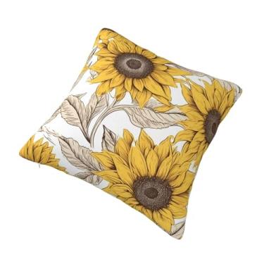 Imagem de Almofada quadrada decorativa com estampa de girassóis - Design reversível, zíper oculto, poliéster macio para sofá, cama e carro - Hipoalergênico 56 x 56 cm