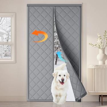 Imagem de QNLONG Cortina de porta com isolamento térmico magnético, serve para portas de 86 x 203 cm, cobertura térmica para cortina de inverno, tamanho 91 x 213 cm, Oxford e enchimento de algodão (cinza escuro