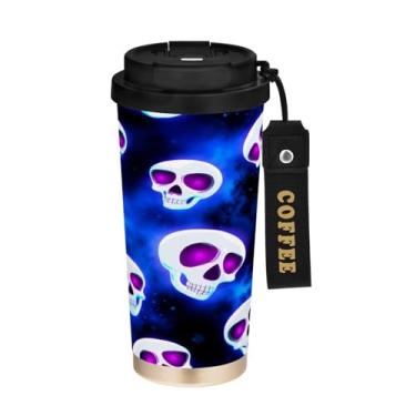 Imagem de STAYTOP Caneca de café de caveira de Halloween, 2 em 1, tampa à prova de derramamento, copo de viagem de aço inoxidável premium, à prova de vazamento, garrafas de água para viagens, escola, escritório