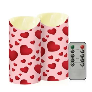 Imagem de Wassud Pacote com 2 velas sem chama de coração amoroso com controle remoto, velas realistas cintilantes com temporizador, velas decorativas para Natal, casamento, festa, decoração de casa média