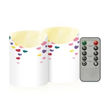 Imagem de Wassud Pacote com 2 velas sem chama de corações arco-íris com controle remoto, velas realistas cintilantes com temporizador, velas decorativas para Natal, casamento, festa, decoração de casa pequena