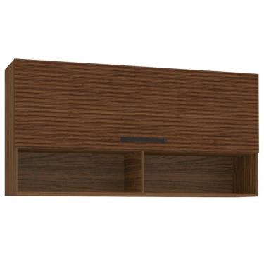 Imagem de Armário Suspenso Com 2 Nichos Skin Nogueira Ripado