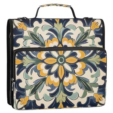 Imagem de CEBUGI Fichário de 3 anéis com zíper com alça de ombro, pasta de arquivo expansível de 3,8 cm, anéis D, para escola, escritório, estampa de flores