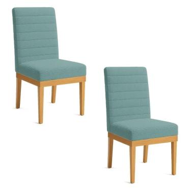 Imagem de Kit 2 Cadeiras De Jantar Solana Boucle Azul Majestic Base De Madeira - Pallazio