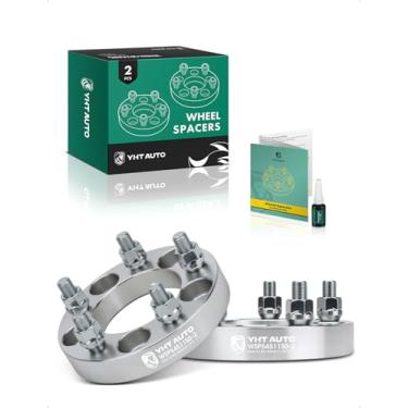 Imagem de YHTAUTO Espaçadores de roda 5 x 4,5 polegadas, compatível com Jeep Grand Cherokee, Wrangler, Ford, Dodge, Lincoln, Mercury, Pontiac Model 5 x 114,3 mm Espaçadores de pneu com parafusos de 1/2" 82,5 mm furo do cubo 5 pinos 2 peças adaptador prata