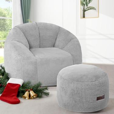 Imagem de HABUTWAY Cadeira de pufe grande, pufe grande em forma de concha com otomano, poltrona gigante para adultos e crianças, confortável pufe sofá e banquinho, sofá grande para sala de estar, quarto, cinza