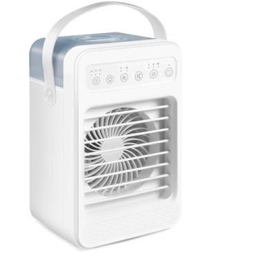 Imagem de Ar condicionado portátil – Refrigerador de ar pessoal USB silencioso, ventilador de resfriamento evaporativo de 4 velocidades com luz LED de 7 cores e umidificador para uso doméstico, escritório e