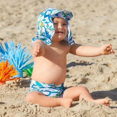 Imagem de Sunga Bebê Boxer com Boné Legionário Proteção UV Dino Floresta Verde Tip Top