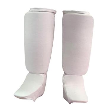 Imagem de Colaxi Caneleiras com proteção para o peito do pé, ideais para karatê, esportes, taekwondo, kickboxing e luta agarrada, Branco