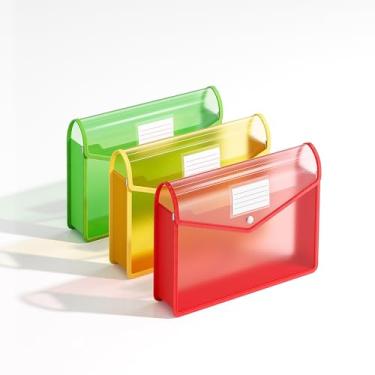 Imagem de Pacote com 3 pastas de arquivo expansíveis de plástico, envelopes transparentes com fecho de pressão, sem divisórias, grande capacidade, suporte organizador de pasta de arquivo preto, contas e