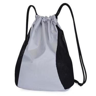 Imagem de Mochila de basquete com cordão, bolsa de ginástica de grande capacidade com alças ajustáveis, bolsa esportiva esportiva (cinza)