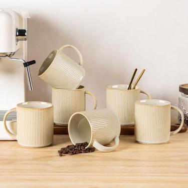Imagem de theterra Conjunto de 6 canecas de café, canecas de café de cerâmica feitas à mão com alça para latte, chá, leite, cerveja, cacau quente, cappuccino