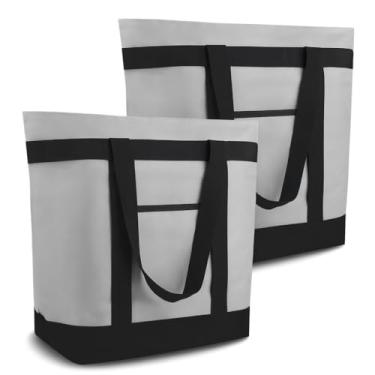Imagem de 2PK Sacolas térmicas térmicas, bolsas macias com zíper superior e bolsos laterais para compras, viagens, praia, grande, à prova de vazamento, alimentos congelados/térmicos, dobrável, personalizada