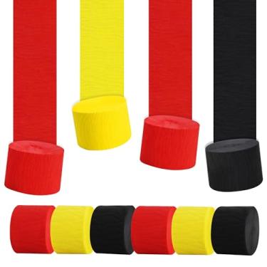 Imagem de BEISHIDA 6 rolos de papel crepe de Halloween 200 pés pacote de serpentinas vermelhas, amarelas e pretas decorações de festa para casamento, aniversário e chá de bebê DIY papel artesanal (1,8 pol. x