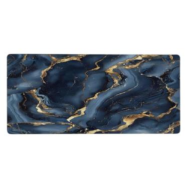 Imagem de hongjinglin Tapete de mouse grande azul e preto à prova d'água para computador estendido tapete protetor de mesa antiderrapante base de borracha para escritório, computador, teclado, laptop e mesa de