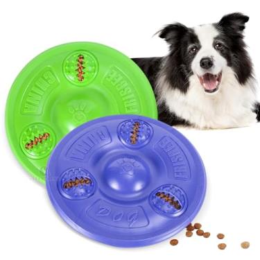 Imagem de STEEL-LAND Frisbee para cães com orifícios para petiscos, brinquedo de mastigar com disco voador TPR macio para cães, brinquedo de busca para brincar ao ar livre e exercícios, brinquedo para alívio de