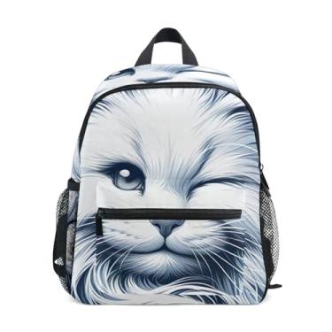 Imagem de Cute White Cat Print Simple Modern Kids Backpack with Whistle, Adjustable Chest Strap, Small Girls Backpack Lightweight & Compact for Ages 3-8